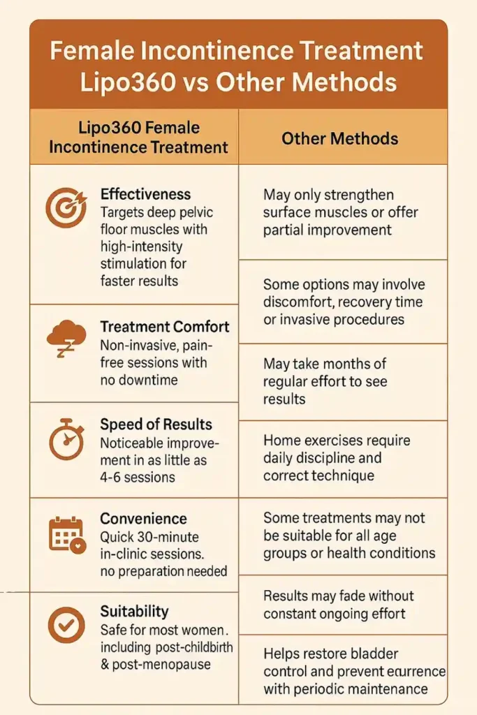 Comprehensive Guide To Female Incontinence Treatment Options 1 Table showing benefits of incontinence treatment Doancaster